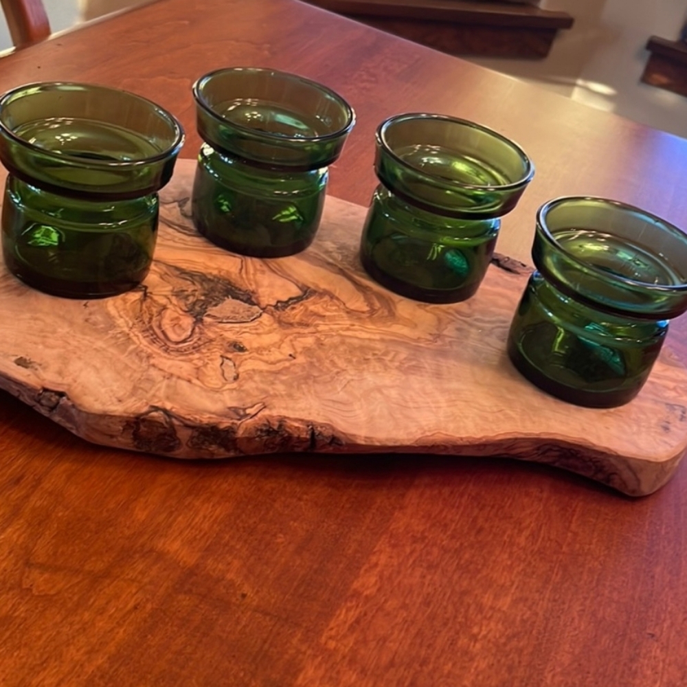 4 Vintage DANSK DESIGN DENMARK Green Glass Candle Holders Mid Century Modern 60s